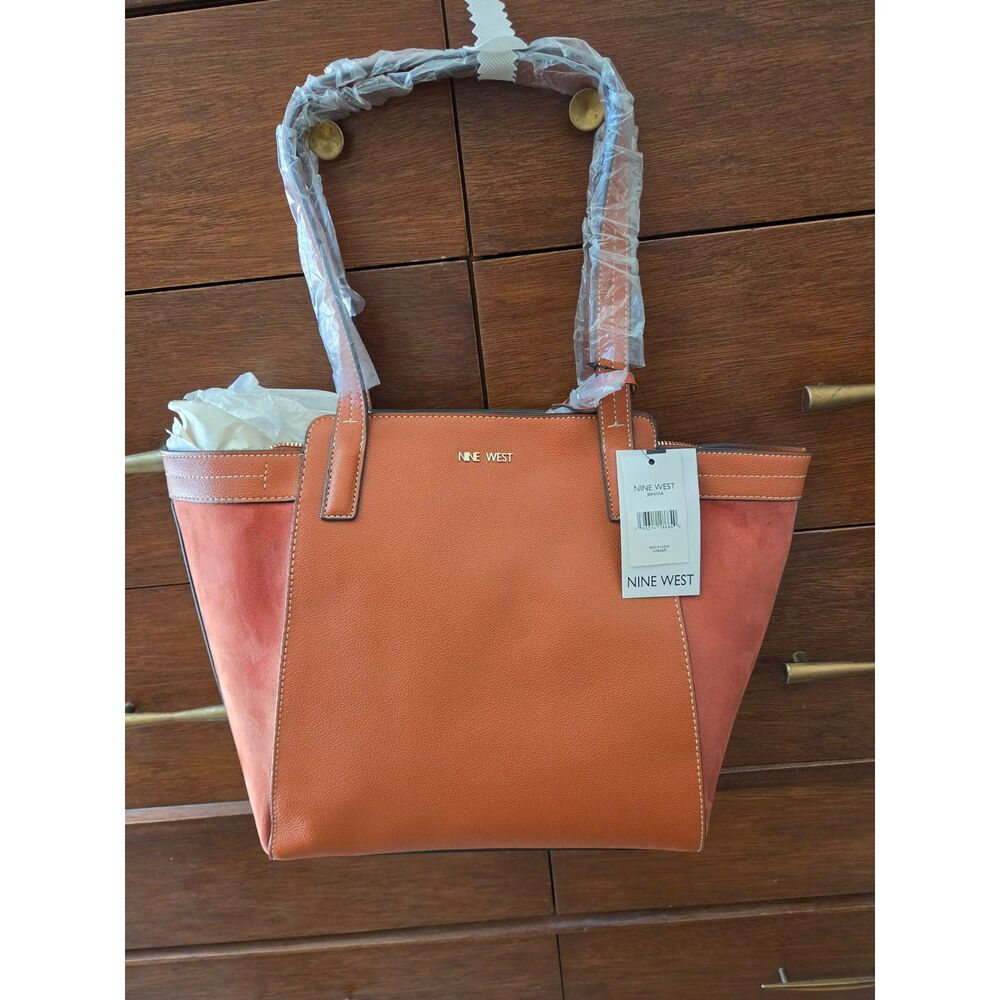Nine West Jenessa Tote Handbag Ginger Orange Faux Leather Suede NWT